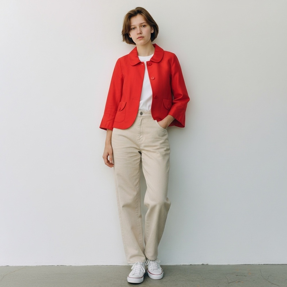 J. CREW Linen Orange One Button Bell Sleeve Jacket Size 4 - Picture 2 of 9